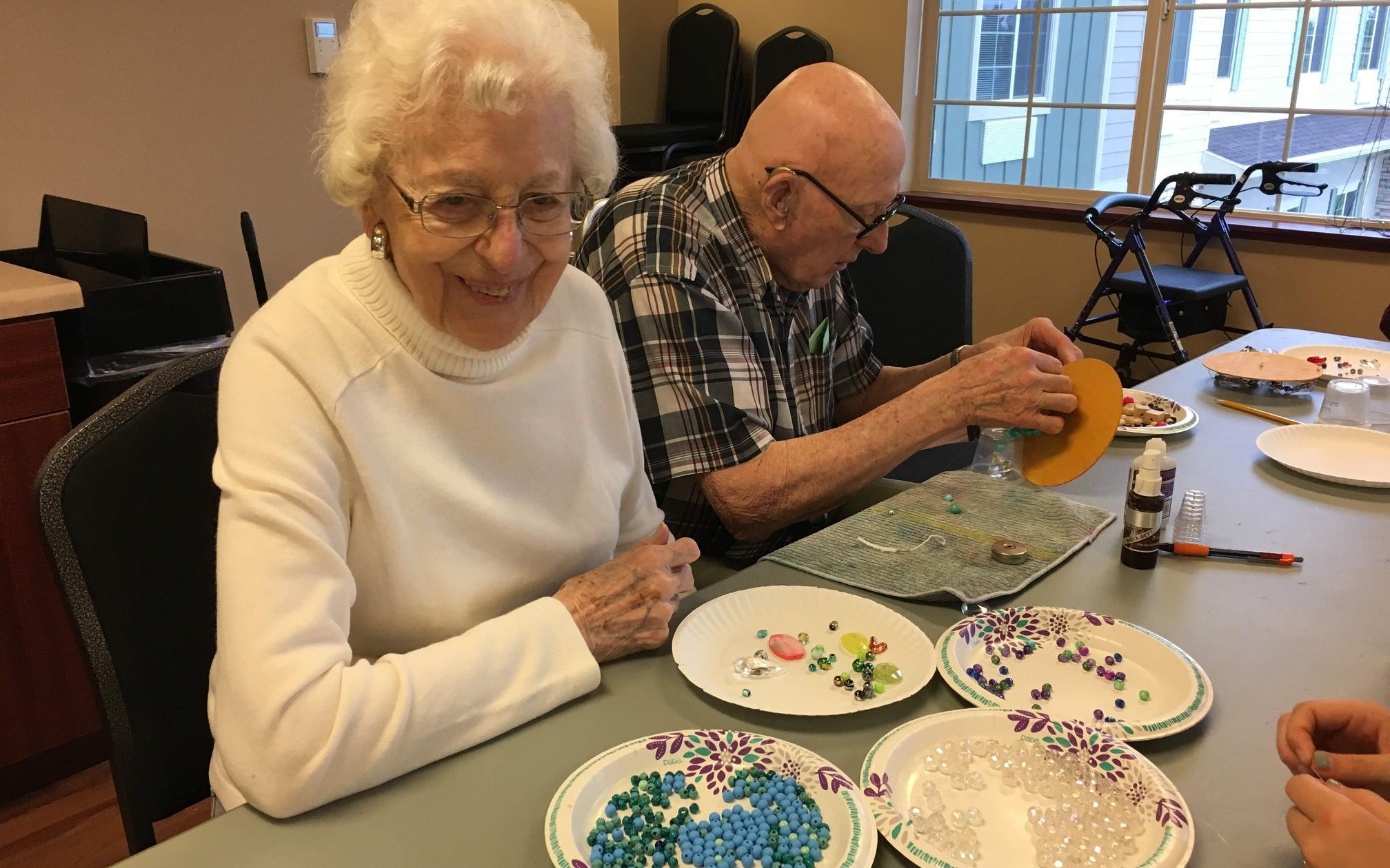 Residents doing craft projects